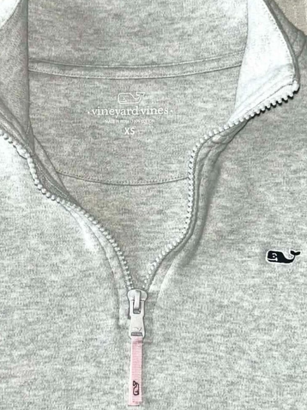 Vineyard Vines Lt. Gray Quarter Zip Pullover Sweatshirt; XS